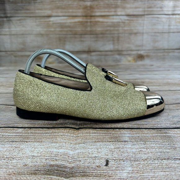 ELANROMAN CapToe Dress Shoes Men Size 7 Slip On Tasseled Loafers - Gold - Picture 1 of 9